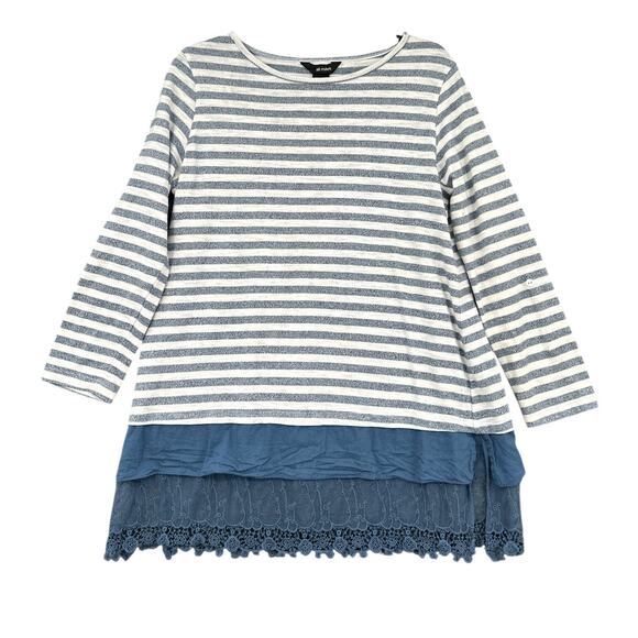Ali Miles Striped Lace Hem Long Sleeve Crew Neck Layered Top Size Large - Picture 1 of 7